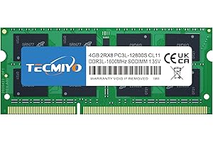 TECMIYO 2RX8 4GB PC3L-12800S DDR3/DDR3L 1600MHZ Sodimm DDR3L-1600 PC3-12800 CL11 1.35V/1.5V 204Pin Non-ECC Unbuffered Laptop Memory RAM Module for Mac Intel and AMD System