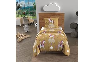 SOLEIL D'OCRE Soleil d’Ocre, poszwa na kołdrę, 120 x 150 cm, żółte jednorożce, 100% bawełny, 57 nici/cm²