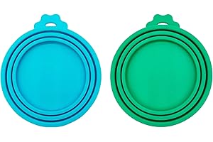 LUQUNE 2pcs Pet Food Can Covers, Silicone Cat Dog Food Can Lids, Pet Tin Can Lids Tops 1 Fit 3 Standard Size for Dog Cat Can Food (Blue, Green)
