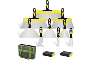 AIRLESS SJG Lot de 12 couteaux à mastic Acier inoxydable pour réparation de cloisons sèches, application de mastic, retrait de papier peint, peinture et plâtre