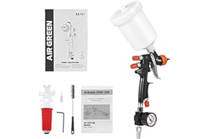 Ovshnrr Pistola de Pintura Profesional HVLP, Compresor, Juego de Pistola Pulverizadora, 600CC Vaso de Plástico, Boquilla de 1.3 mm, Negro, Manual, Aluminio, PVC