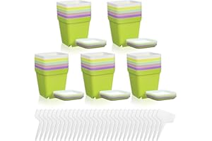 GZkushi 30 macetas de plástico, 7 cm, pequeñas, cuadradas, con paleta y etiqueta para plantas, para balcón, oficina, decoración del hogar (6 colores)