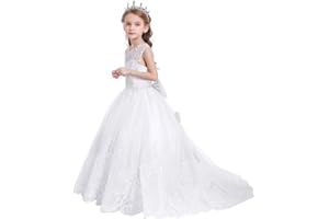 MYRISAM Filles Appliques Robe de Première Communion sans Manches Tulle Dentelle avec Bowknot Demoiselle d'honneur Robe d’Mariage Cérémonie Soirée Anniversaire Baptême Carnaval Fête