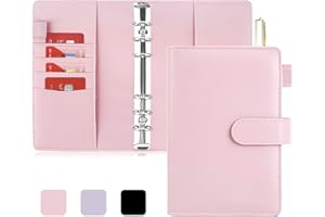 ‎ONLYESH Onlyesh Ringbuch A6, Budget Planner, 6 Löcher PU Leder Budget Binder, Kompatibilität mit A6 Budgetblätter, Binder Taschen und Bargeld, Baby Rosa