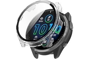 carinacoco PC Case Compatible for Garmin Forerunner 965 With Tempered Glass Screen Protector, Full Coverage Hard PC Shockproof Protective Cover, Transparent