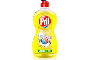 Pril Kraft Gel Zitrone (450ml), Handgeschirrspülmittel mit höchster Fettlösekraft, für sauberes Geschirr auch in kaltem Wasser, frischer Zitronenduft
