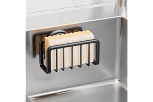 TAILI Soporte de Esponja para Fregadero Con Ventosa Fuerte, Cajón de Aluminio Extraíble, Cepillo de Vajilla - Negro