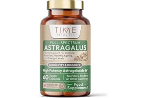 TIME HEALTH Astragalus Full Spectrum – 60 Capsules – Astragaloside IV – Polysaccharides – Flavonoids – Vegan – No Additives - UK Manufactured (60 Capsules)