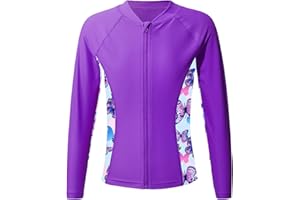 Nyeemya Girl's Long Sleeve Top Child's Rash Guard Shirts Vest UPF 50+ Quick Dry Swimsuit Summer Beach Coat