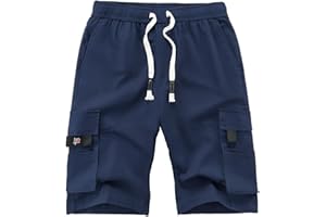 iCKER Mens Cargo Shorts Summer Casual Elastic Loose Fit Combat Work Shorts Cotton Multi Pocket