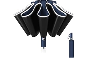 Pioggistar Automatyczny parasol odwrócony, wiatroszczelny składany parasol, duży parasol przeciwdeszczowy 10 wzmocnionych żeber dla mężczyzn i kobiet, średnica 105 cm