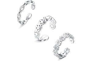 Diamday 2/3PCS Argent 925 Ouverts Orteils Anneaux Femmes Filles 18K Or Blanc Plaqué Ajustable Queue Anneaux Minimaliste Manchette Orteils Bagues Ensemble Simple Doigt Bagues Plage Pieds Bijoux