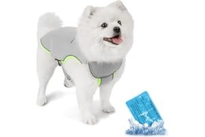 PAWTASY Chaleco Refrescante para Perros, Abrigo de Enfriamiento Perros, con 1 Bolsa de Hielo en Gel, Chaqueta Transpirable Verano, Respirable Haquetas Refrescante para Mascotas Pequeños, Gris, S