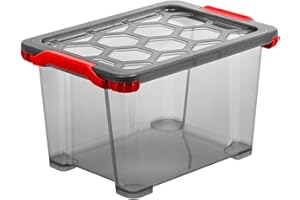 Rotho, Evo Total Protection, storage box 15 l with lid, Plastic (PP) BPA anthracite/red, 15l (39,3 x 28,3 x 23,0 cm)