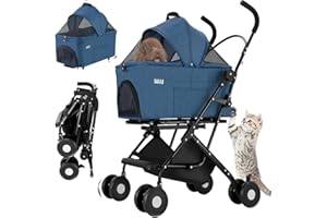 BAKAJI Passeggino per Animali Domestici 2 in 1 Carico Massimo 40kg Pieghevole e Salvaspazio, Capsula Rimovibile, Carrozzina per Cani e Gatti con Trasportino Removibile e Cestello Portaoggetti (Blu)