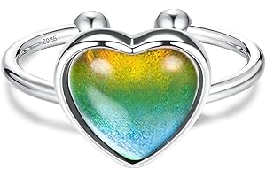Krfy Stimmungsring Damen Silber 925 Verstellbar Temperaturregelung Wechselbarer Ring Damen Farbwechsel Minimalistische Zarte Ringe Silber Offene Stapelbare Herz Ringe für Mädchen