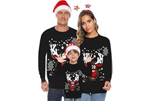 Jimmackey Pull Noël Famille Sweat Femme Homme Enfants Famille Longue Manches Tops Christmas Sweater Pulls De Noël Familles Col Rond Christmas Sweat-Shirt Manche Longue Hiver Automne Chaud