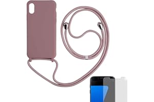 Eximmobile Hülle mit Band + 9H Panzerfolie Kompatibel mit Samsung Galaxy Note 10 in Rosa Handykette Rubber Handyhülle mit Kette für Smartphone Schutzhülle mit Kordel Matt Case