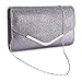 Produktbild Glaenzend Damen Tasche Handtasche Clutch Abendtasche Brauttasche Umhaengetasche Hochzeit Party grau