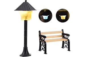 Charfia Wichtel Zubehör, Miniature Lantern Bench Mini Garten Wird es leuchten Lights Model Making Fairy Möbel Garten Gewächshaus Zubehör, Wichtel Deko