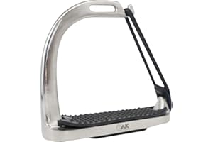 AK RIDING SPORTS AK Stainless Steel Safety / Half Horse Riding Equestrian Stirrups with Black Treads (Silver, 5.25'')
