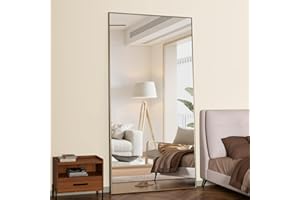 CASSILANDO 180 x 80 cm Standing Mirror, Floor Against Wall for Bedroom, Aluminum Alloy Frame, Hanging or Leaning, Full Body Mirrors for Bedroom Living Room, Gold
