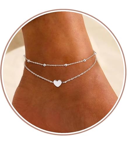 EAVUYIS Cavigliera Donna, 2Pcs Bracciali alla Caviglia da Spiaggia, Cavigliera Cuore da Donna, Accessori da spiaggia Gioielli per piedi regolabili per donne e ragazze
