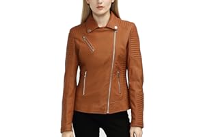 BELLIVERA Giacca Corta da Donna in Pelle PU, Giacca Tasche con Cerniera, Giacca in Pelle PU per l'autunno e l'inverno