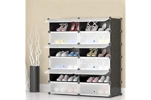 THINFAR Armadio a 12 Cubi, Portaoggetti Organizzatore, Armadietto Mobiletto con Ante, per Abiti Scarpe Giocattoli Libri, Facile da Assemblare (12 porte su 6 livelli-nero)