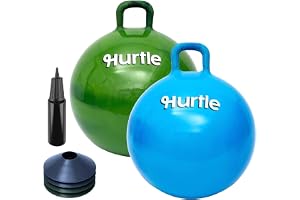 Hurtle Hoppboll barn från 3 år, 2-pack uppblåsbar hoppboll med handtag | Två bollar i camo/marinblå marmordesign (51 cm) av giftfri PVC, inklusive pump & 4 koner