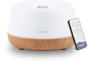 SEEDSEEL 300ml Aromatherapy Diffuser with Remote Control, 7-Colour LED Light, Ultrasonic Cool Mist, Quiet Operation, Auto-Off, Essential Oil Diffuser for Home, Office, Yoga