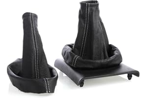 myshopx SH39 Schaltmanschette und Handbremsmanschette Naht Weiß Echt Leder