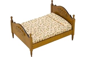 Quintrost Miniatura Letto Matrimoniale per Casa Delle Bambole, 1:12 Letto Doppio Modello per Casa Delle Bambole in Legno, Giocattolo Accessori Decorazioni per Casa Delle Bambole