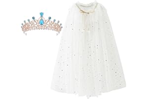 XEPST Princess Cape White Princess Cloak with Princess Crown Girls, Princess Fancy Dress Accessories Princess Dress Up Sparkling Sequins Cape Carnival Birthday Party Cosplay Girl’s Gift (HT48)