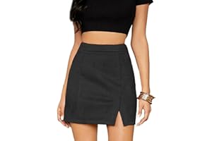 EMOTTOS Donna Gonna Corta in Finta Pelle Scamosciata, Avvolgente Sull'anca Minigonna Donna a Vita Alta con Spacco, con Pieghe, con Bottoni A Linea Cerniera Finta Pelle Mini Gonna, S-L, Nero