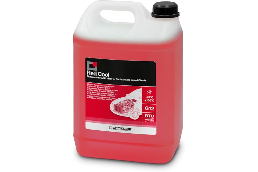 ERRECOM Red Cool, Líquido para Radiador Rojo Fluorescente -20°C, anticongelante G12 con Paquete inhibidor de Base orgánica Oa