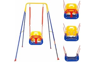 Ccarzzi Toddler Swing Set 3-in-1 Baby Swing Seat for Kid with Foldable Metal Stand, Removable Guardrails and Backrest, for Garden, Backyard, Indoor and Outdoor