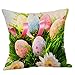 Produktbild Kissenbezüge Ostereier Leinen,WQIANGHZI Ostern Kissenbezüge Osterdeko Retro Chic,Kissenhülle Osterdekoration Weich Kissen Bezug Weich Gemütlich,Kissenhülle Hochwertig (H)