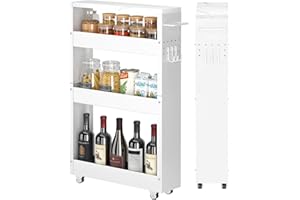 ERWOULLT Slim Storage Trolley, 3 Tier Slide Out Rolling Utility Cart On Wheels & Handle, Kitchen Organizer Shelf Trolley for Kitchen Bathroom Laundry Narrow Places