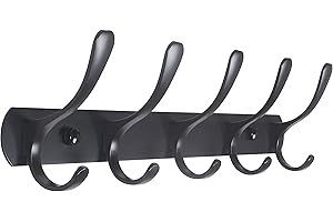 SKOLOO - Appendiabiti da parete con 5 ganci, in metallo, per appendere cappotti, giacche, zaini, ganci da parete nero