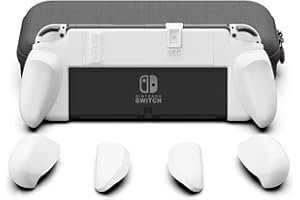 Skull & Co. NeoGrip Bundle for Nintendo Switch OLED and Regular Model: An Ergonomic Grip Hard Shell with Replaceable Grips [to fit All Hands Sizes] [with Carrying Case] - OLED White