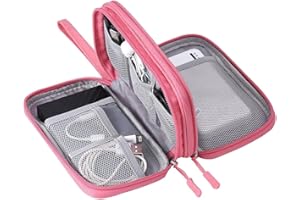 YWKJDDM Electronics Accessories Organiser Bag, Double-Layer Cable Organiser Bag, Waterproof Travel Gadget Bag for for Power Bank Charger Adapters Flash Disk (Pink)
