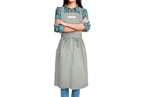 SPDYCESS Tabliers Femme Style Japonais X Forme Double Poches Coton Cuisine Tablier Couleur Unie Bavette pour Familial Restaurant Jardin Barbecue Café Dessin Lavables en Machine