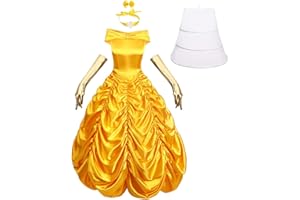 Odizli Rotkäppchen Belle Prinzessin Kleid Damen Erwachsene Halloween Weihnachten Karneval Cosplay Party Kostüm Lange Ballkleid mit Handschuhe