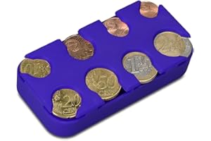 kwmobile Porta Monedas Euro - 8 Dispensadores de 1 céntimo a 2 Euros - Clasificador de monedas de la Unión Europea - azul