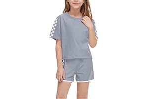 XINYUNZU Sportanzug Mädchen T-Shirt und Shorts Sommer Kleidung Set Trainingsanzug Jogginganzug 2 Teiler Outfit Sport Top mit Sporthose Kurz Activewear Casual Klamotten Bekleidungssets für Kinder