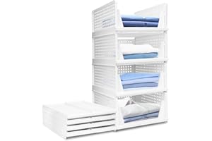 USHOP Set da 4 ​​Organizer Armadio Impilabile​​ –cassetti impilabili​,Design perforato con scomparti estraibili,Cassetti Armadio-saving per camera da letto/cucina/bagno (Bianco)