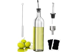 SHOWVIGOR Olive Oil Bottle Glass Oil Dispenser 500ML,Come With a Replacement Grease Nipple, Dispensing Funnel, Small Brush and Two Name Stickers,Clear Borosilicate Oil Bottle for Kitchen, Cooking Oil Container