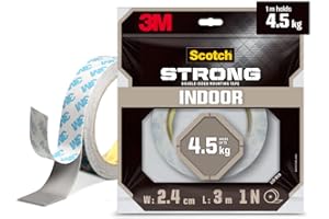 Scotch Double Sided Tape by 3M (1m holds 4.5Kgs) for indoor hanging applications (Photo frames, Mirrors, Key Holders, Car Int