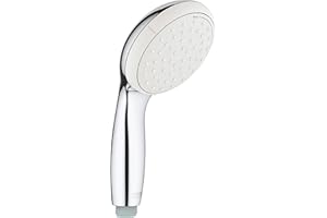 GROHE Tempesta 100 - Hand Shower (Diameter 10 cm, 2 Spray Types, Anti-Limescale System, Universal Mounting System, Min. Recommended Pressure 1.0 Bar, Silicone Ring Prevents Damage), Chrome, 27597001